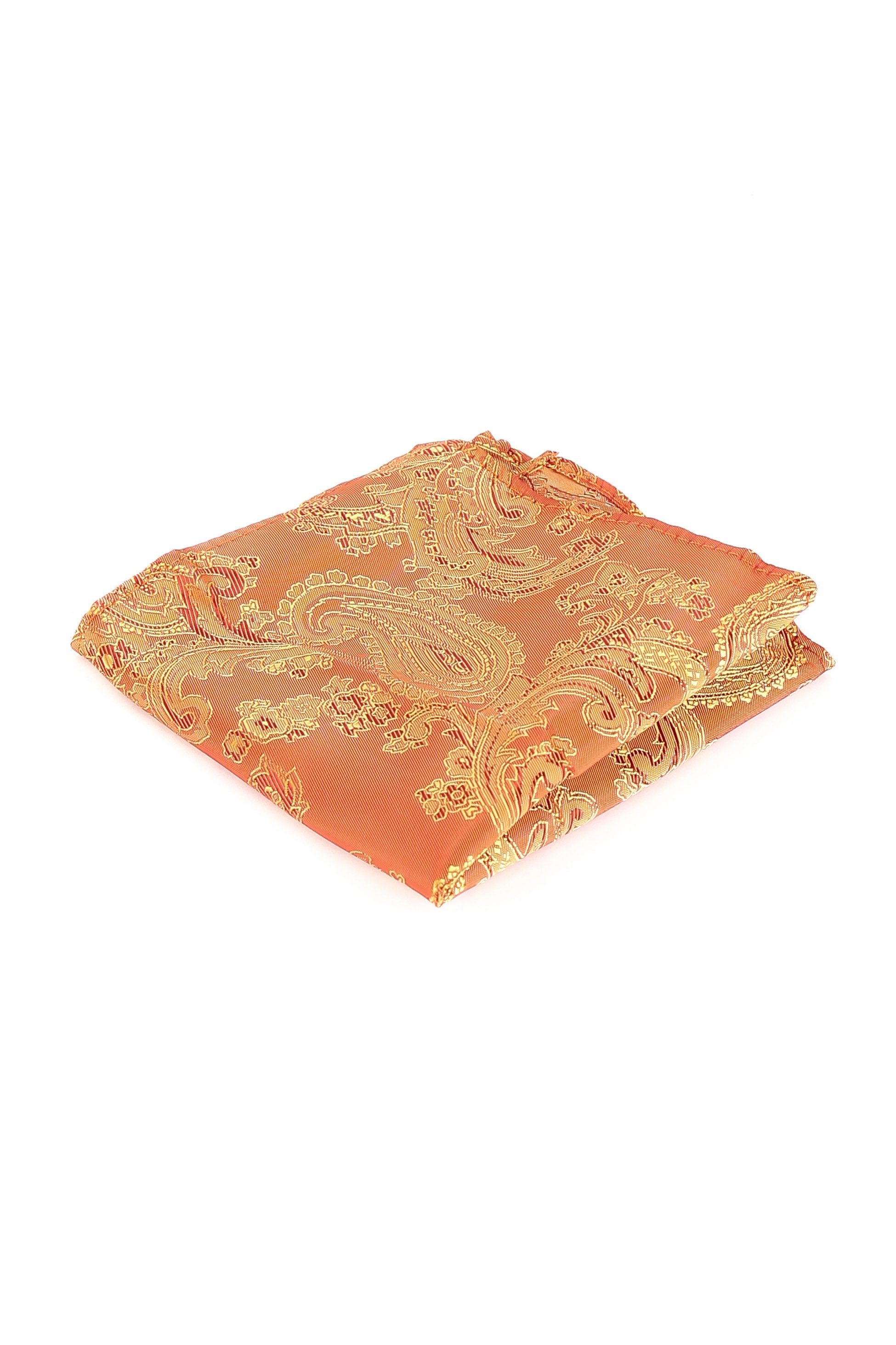 Ensemble cravate et boutons de manchette paisley pour hommes - Orange