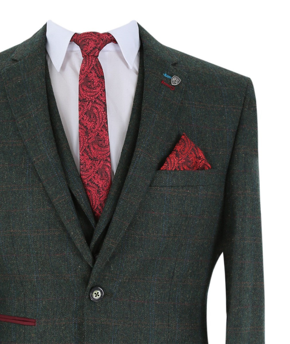 Costume en Tweed à Motif Check Tailleur pour Homme - JOSHUA Green - Vert Foncé