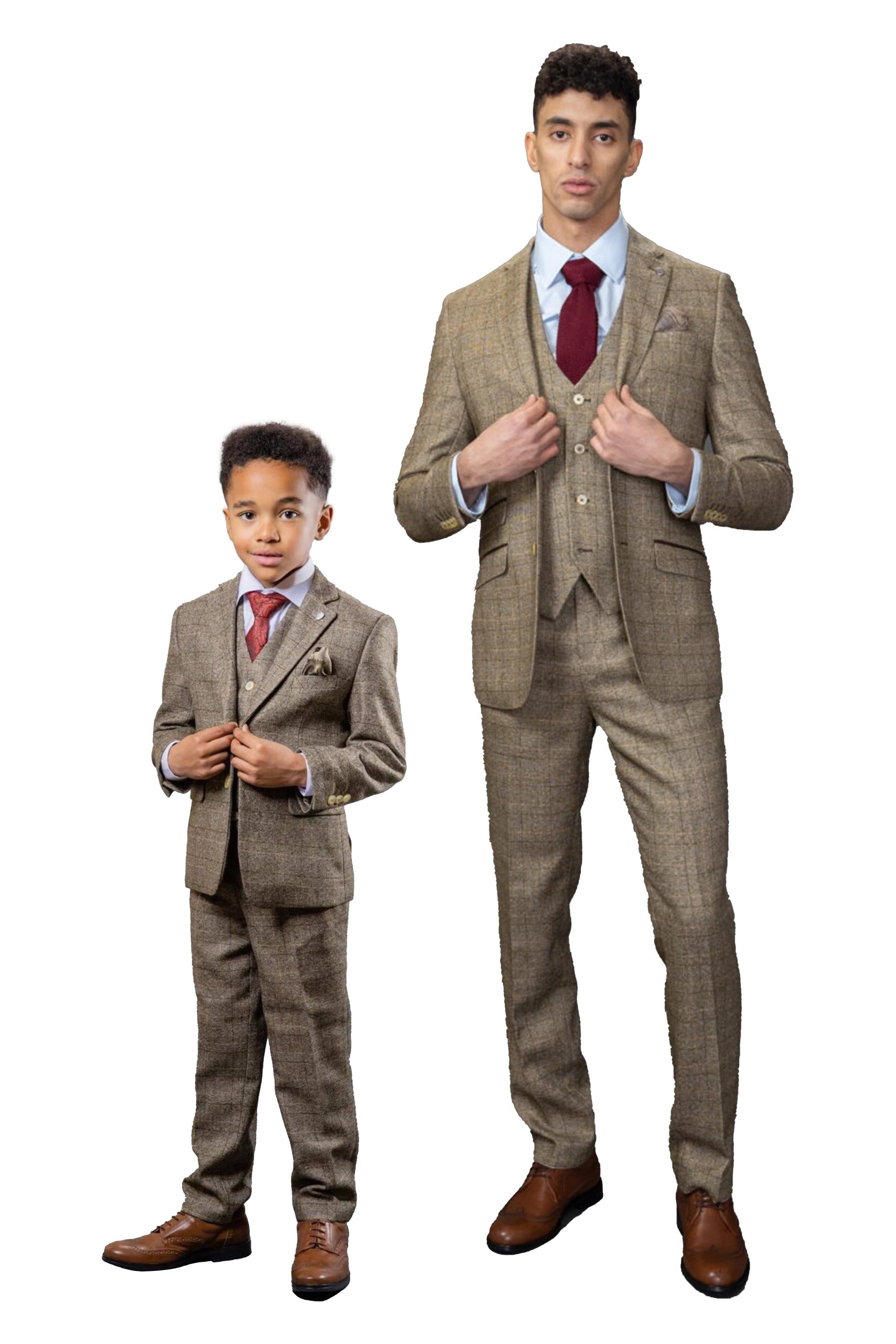 Costume en Tweed à Carreaux Tailored Fit Beige pour Garçons - LIAM - Beige