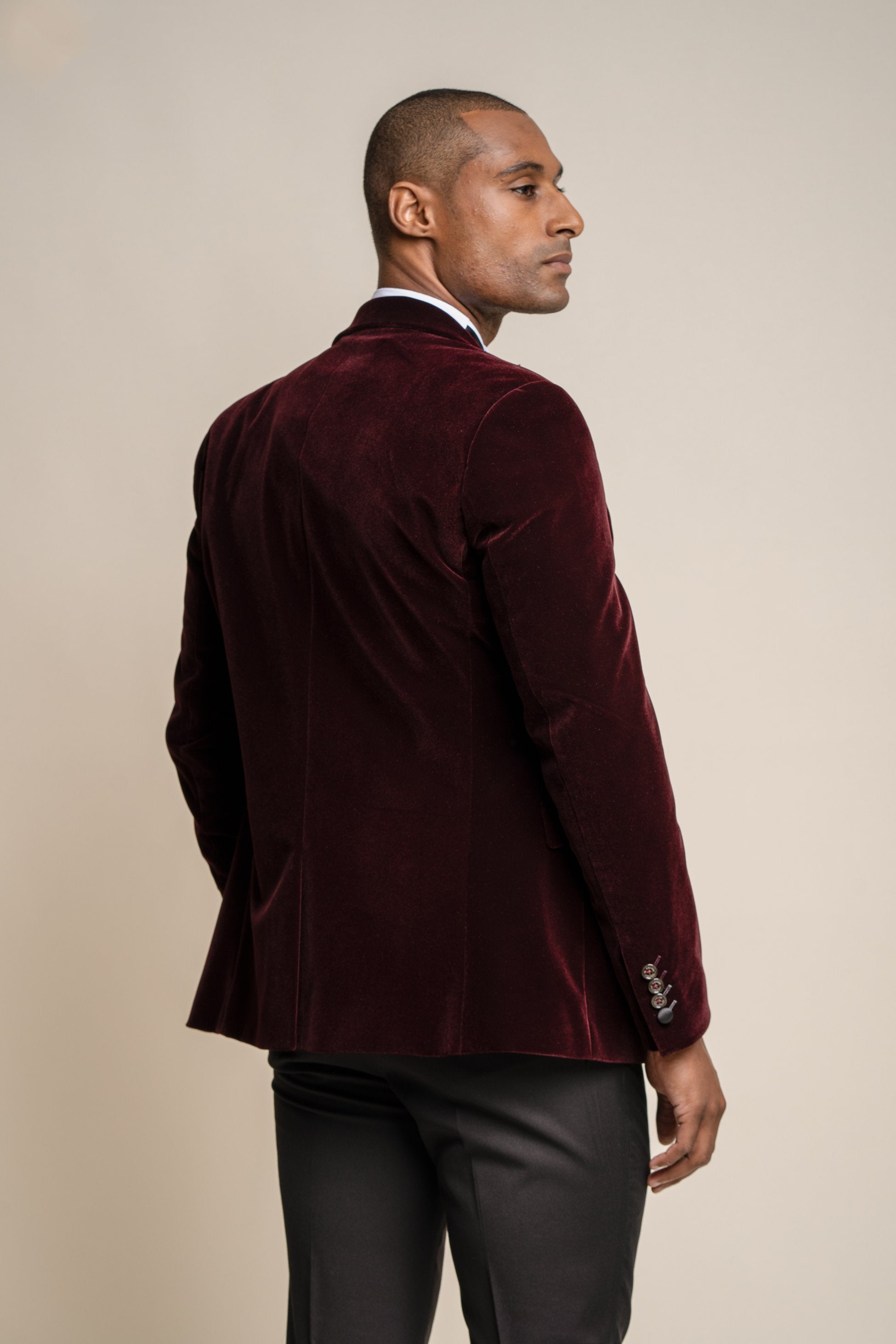 Herren Slim Fit Samt Smoking Blazer - ROSA - Weinrot