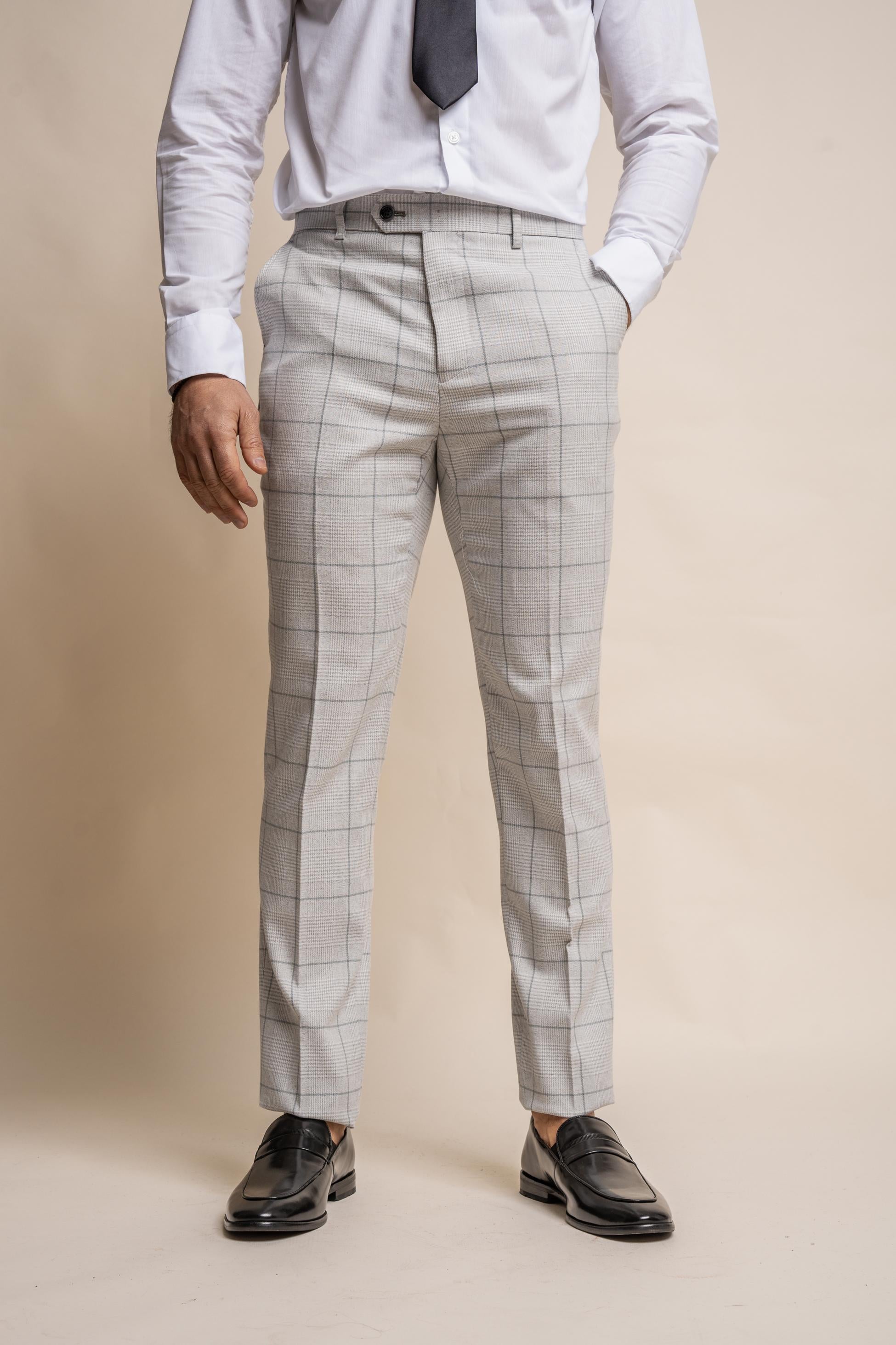 Pantalons gris à carreaux rétro pour hommes - RADIKA - Gris clair