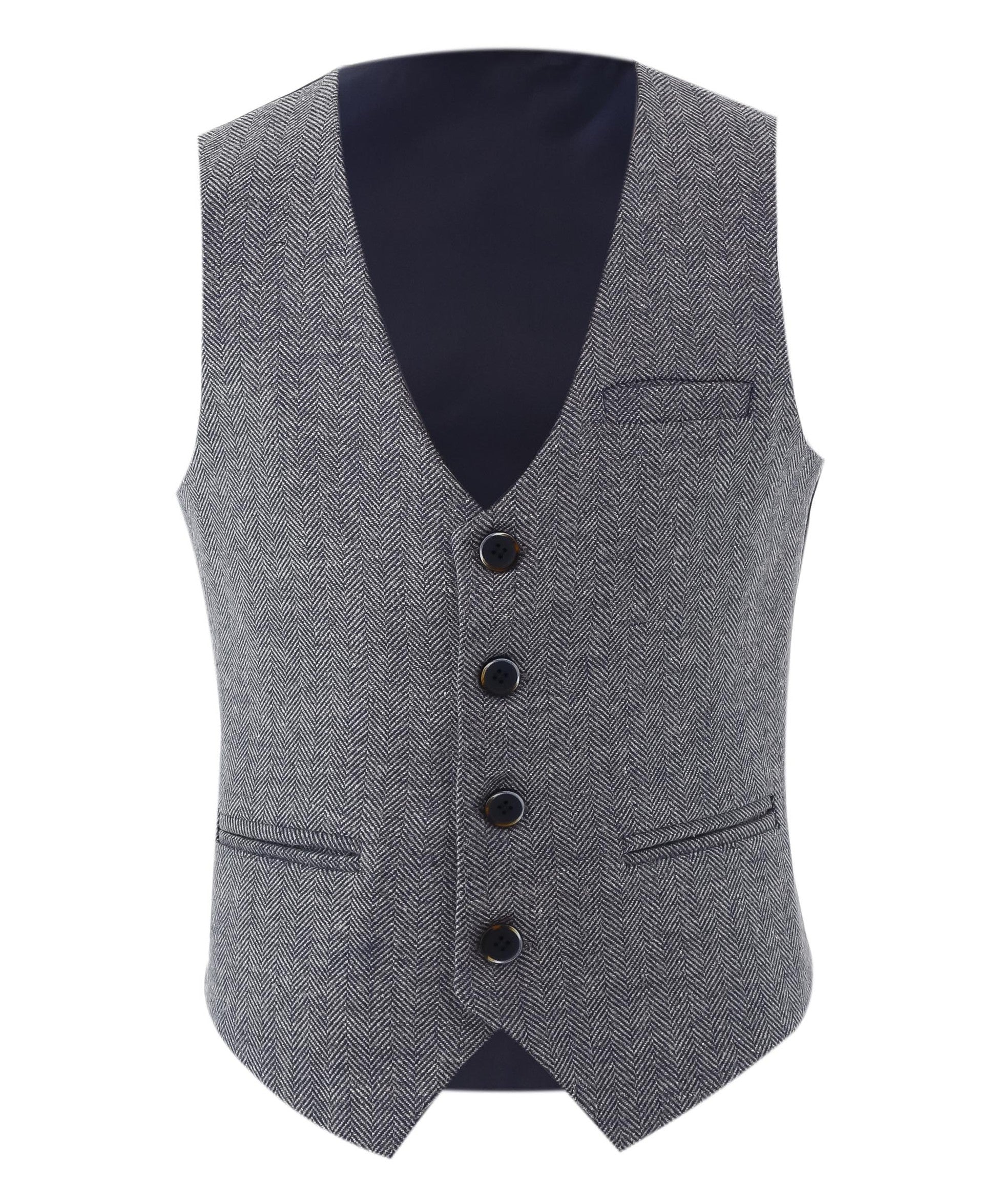 Jungen Fischgrät Tweed Westenanzug - Navyblau