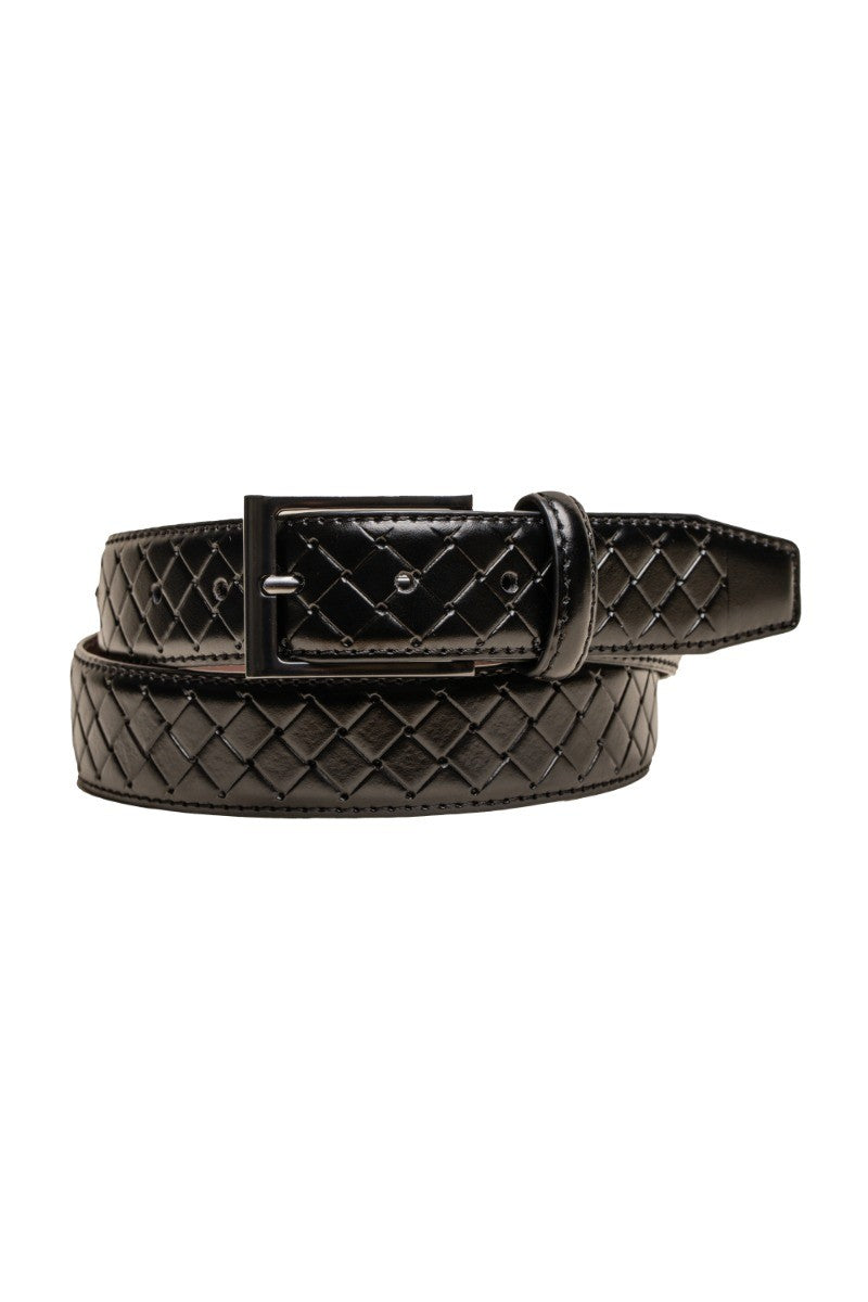 Men's Leather Patterned Belt - Black