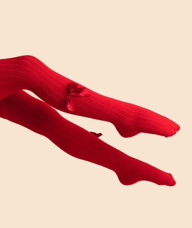 Collants à nœud en relief pour filles – KITTY - Rouge