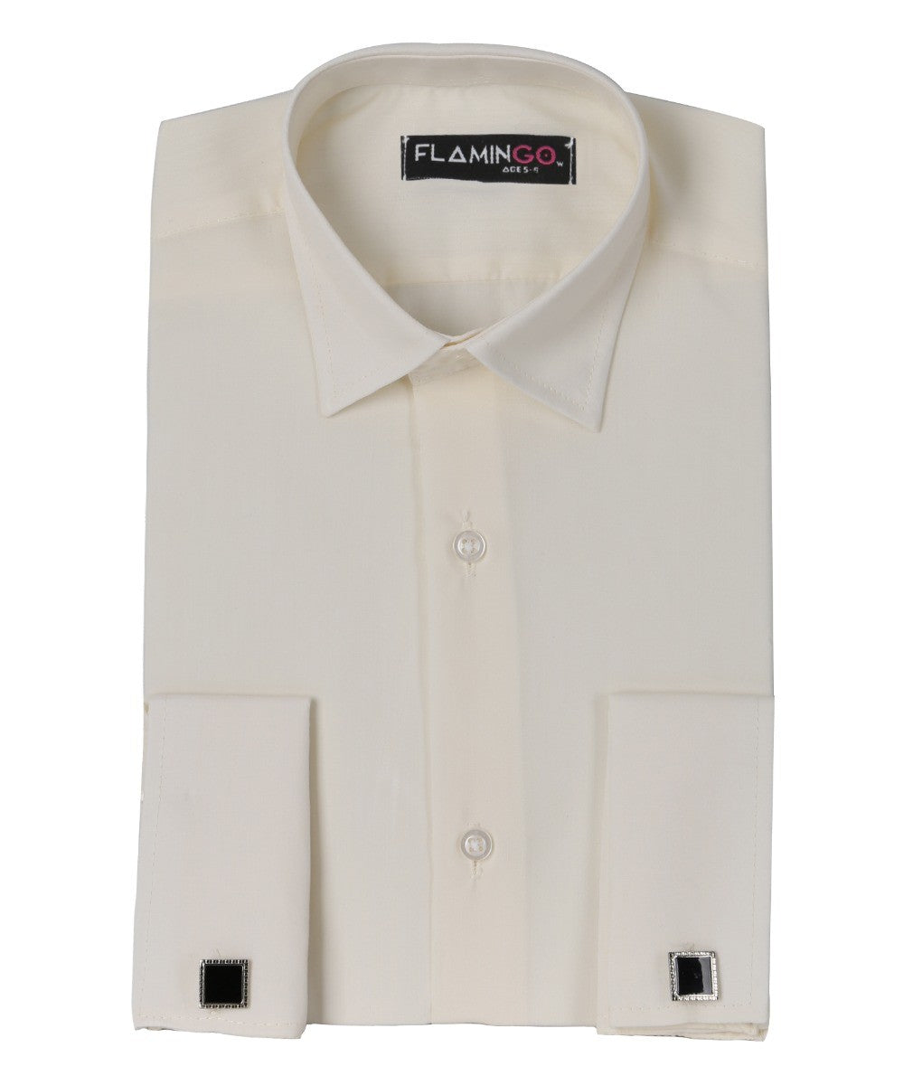 Chemise à Col Classique avec Boutons de Manchette pour Garçons - Ivoire