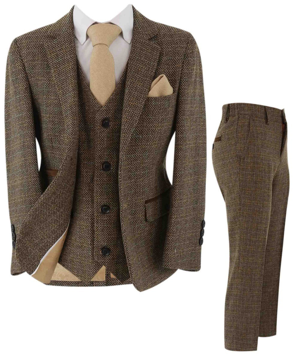 Costume Formel en Tweed Tailored Fit pour Garçons - Ralph - Marron