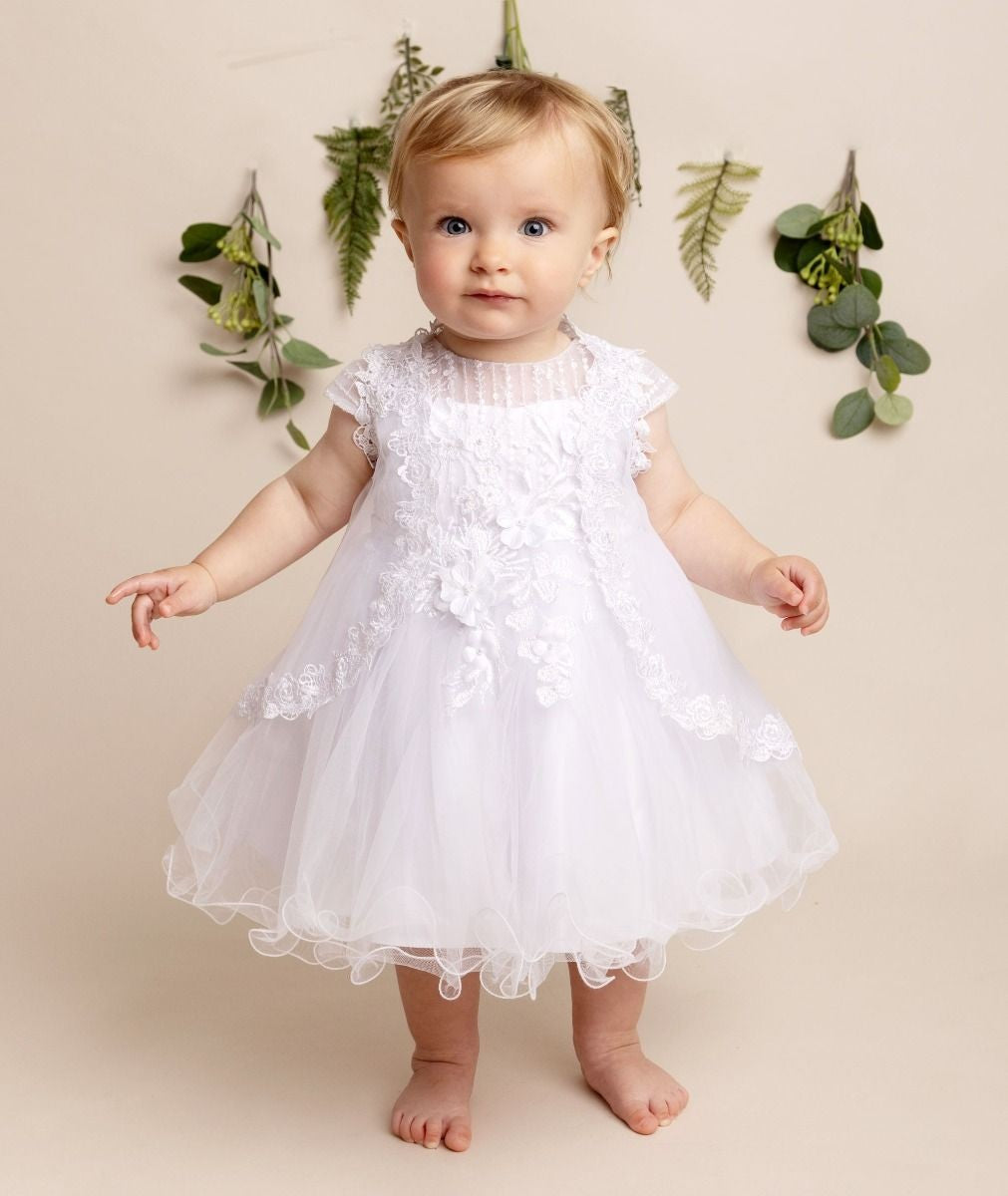 Baby Mädchen Weißes Tüll & Spitzen Taufkleid - BONNIE - Weiß