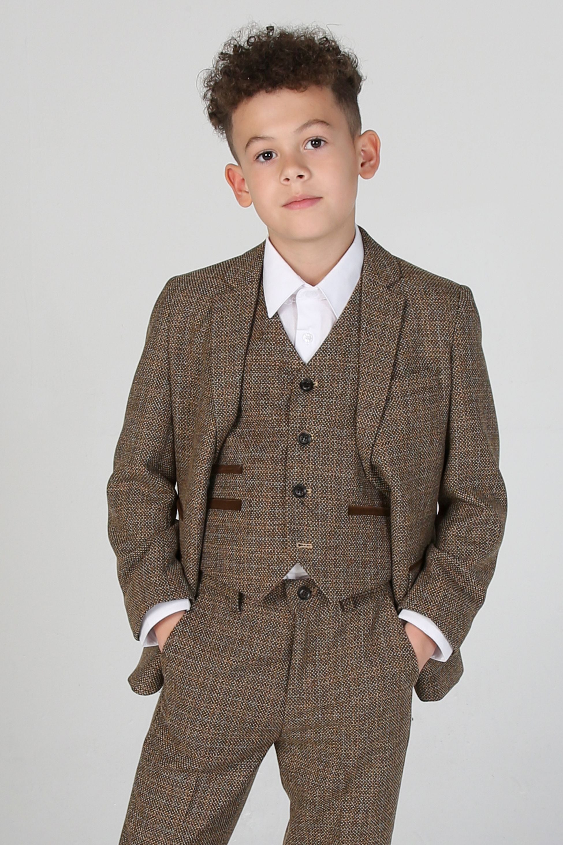 Jungen Tweed Maßgeschneiderter Formalanzug - Ralph - Braun