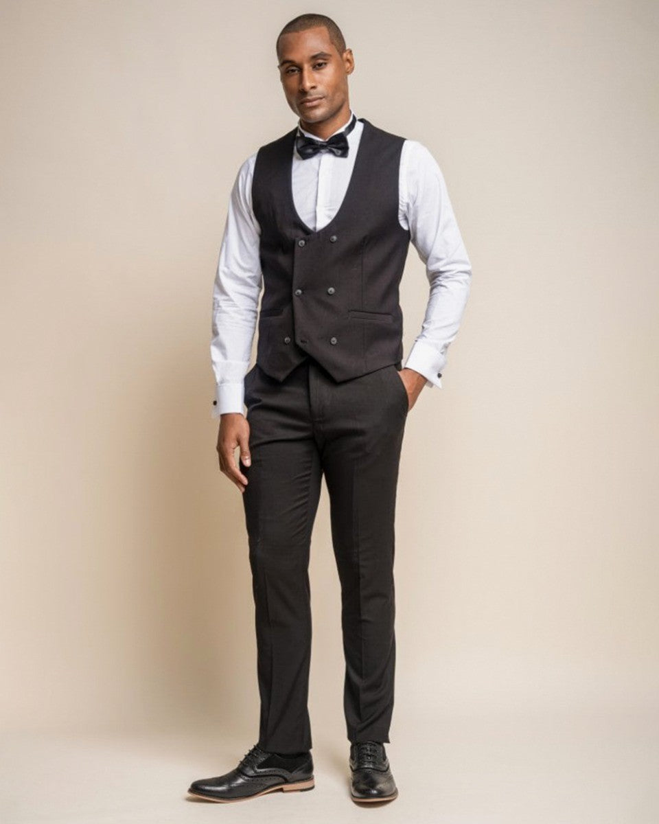 Men's Slim Fit Double Breasted Waistcoat - MARCO - Black