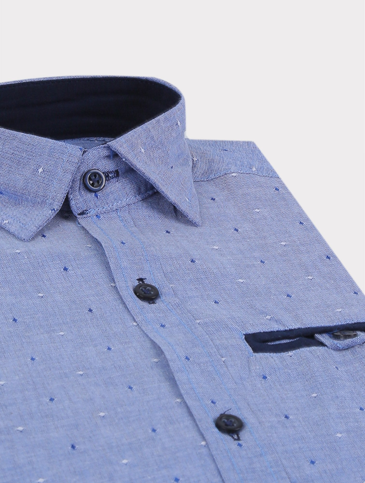 Chemise Oxford à Motifs Pointillés Slim Fit pour Garçons - Bleu Foncé