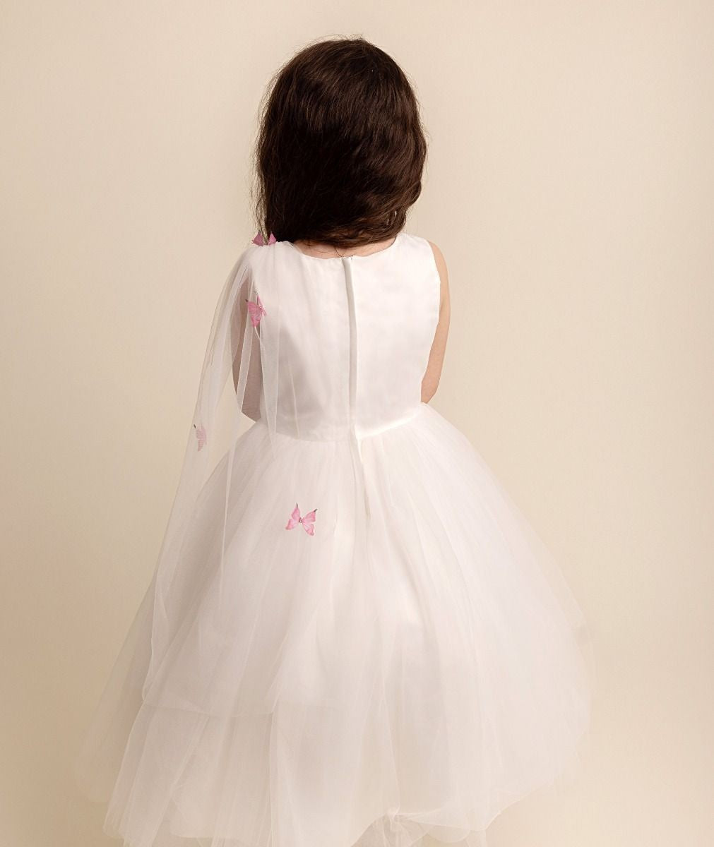 Robe en tulle avec appliqués de papillon pour filles - PARIS - Rose