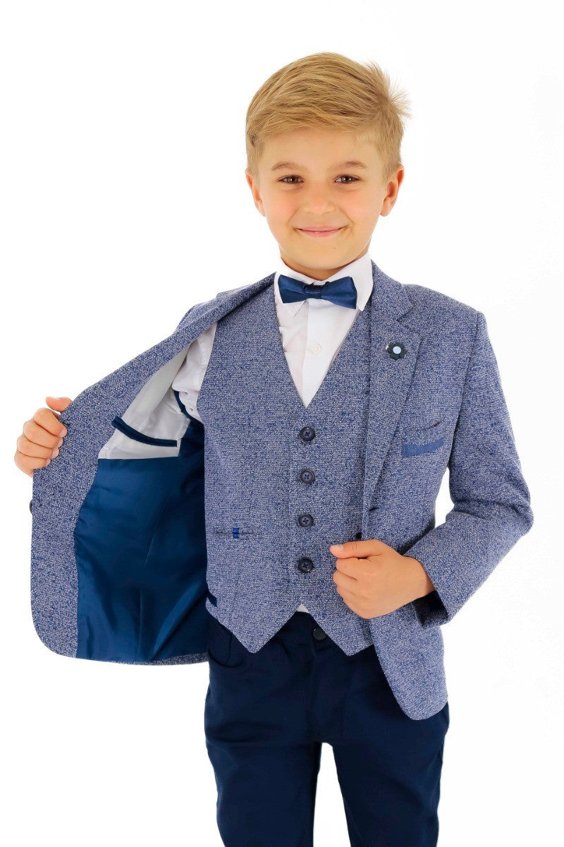 Jungen Baumwoll Slim Fit Blazer und Westen-Set - Frank - Dunkelblau