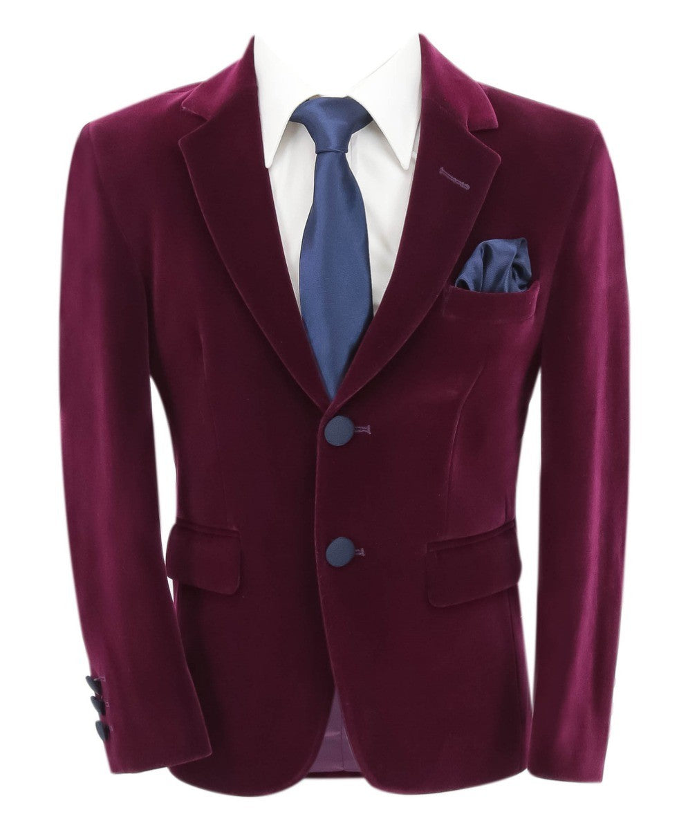 Boys Velvet Slim Fit Formal Blazer - Hackney - Purple