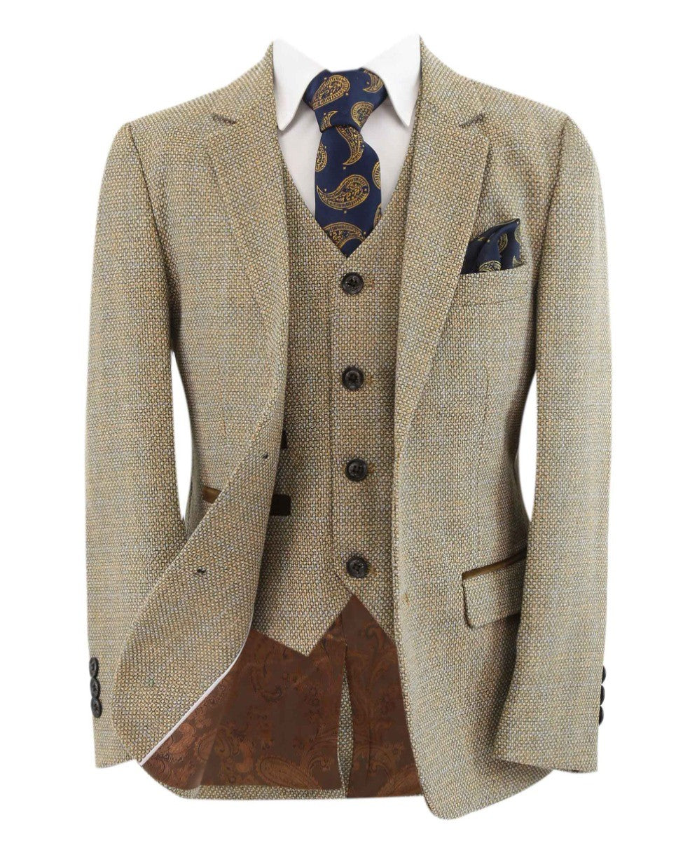 Costume Formel en Tweed Tailored Fit pour Garçons - Ralph - Beige