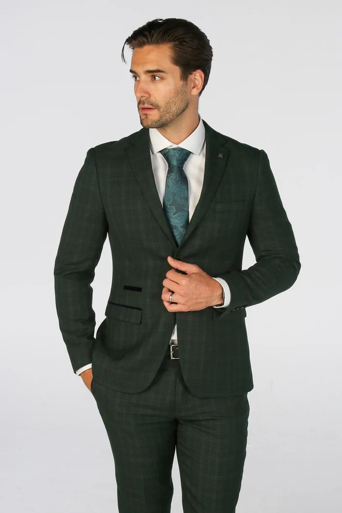 Men's Tailored Fit Check 2PC Suit -  LEO - Green