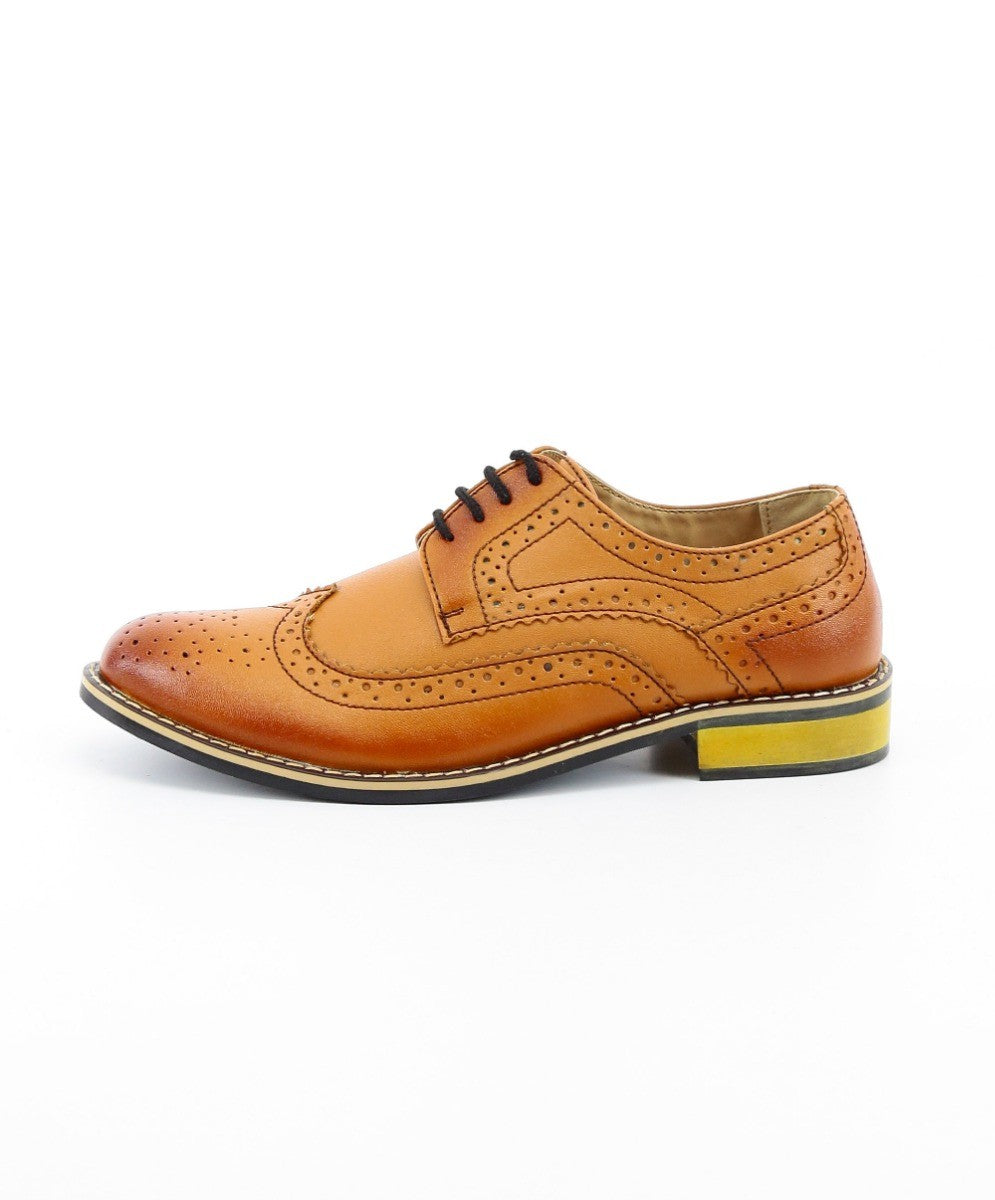 Chaussures Brogues en Cuir à Lacets pour Garçons - Marron Clair