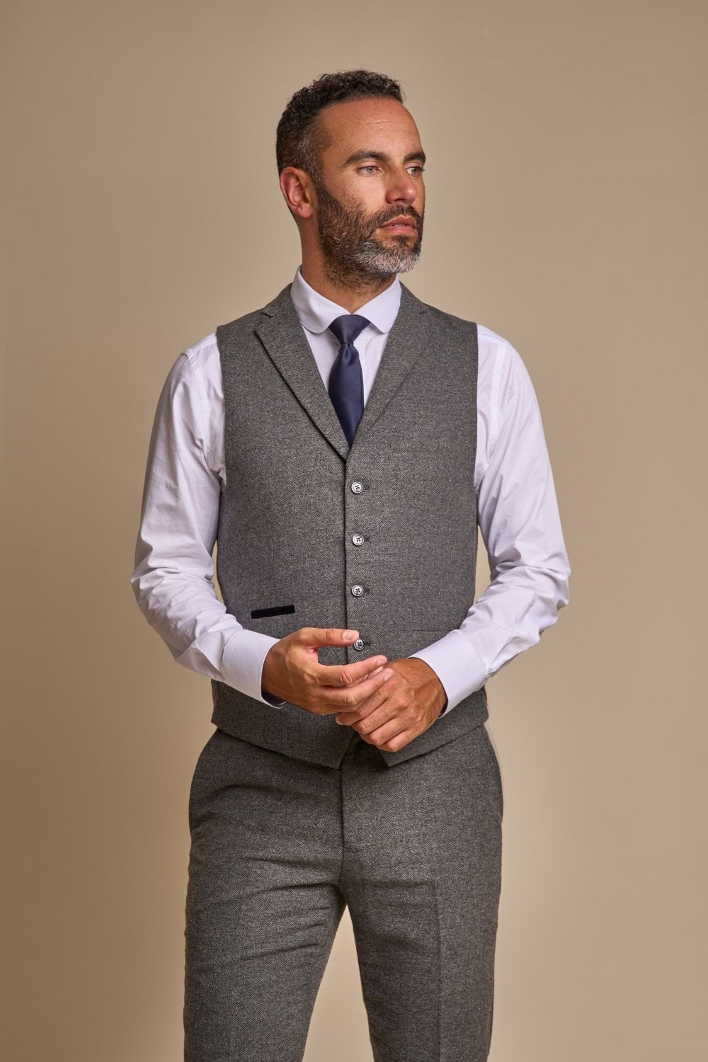 Gilet en tweed à chevrons ajusté pour hommes - MARTEZ - Gris