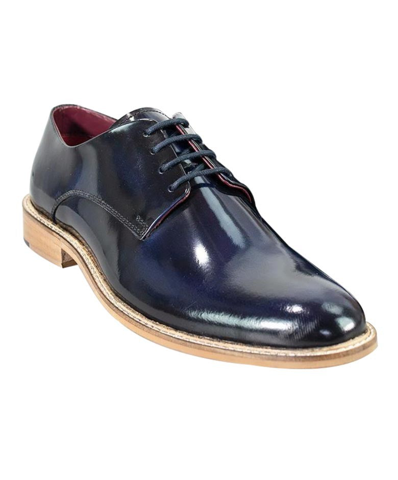 Chaussures Derby en cuir verni pour hommes - FOXTON - Bleu Marine