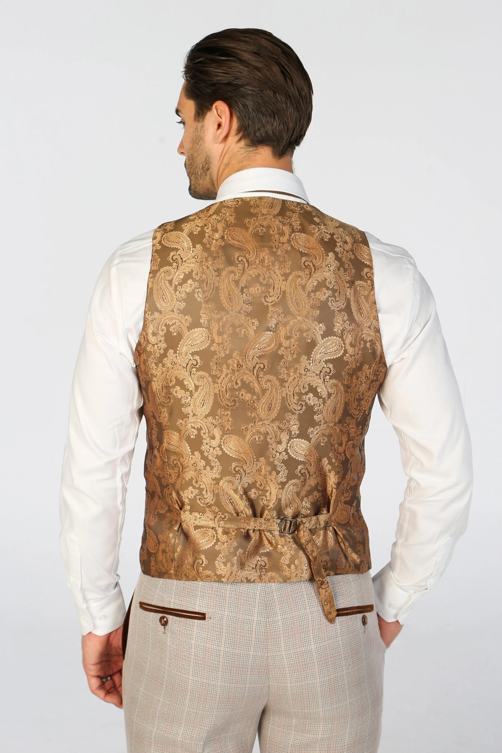 Gilet à carreaux ajusté pour hommes - LEO - Beige