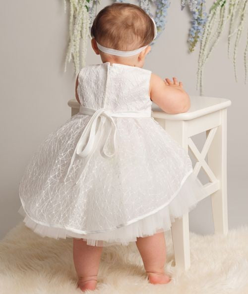 Robe en dentelle avec superposition transparente à jupe asymétrique pour bébés filles - ANNIE - Ivoire