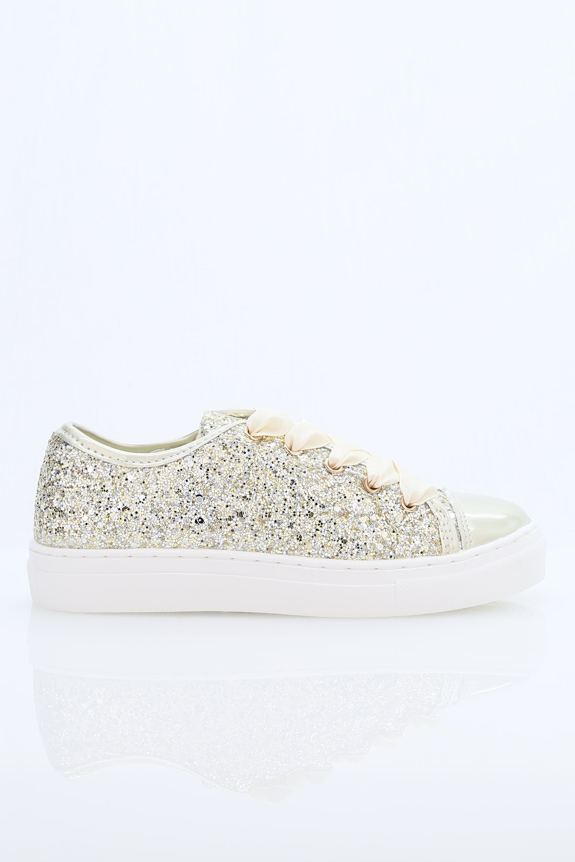 Mädchen Glitzer Sneakers mit Satinband-Schnürsenkeln – TRINITY - Gold