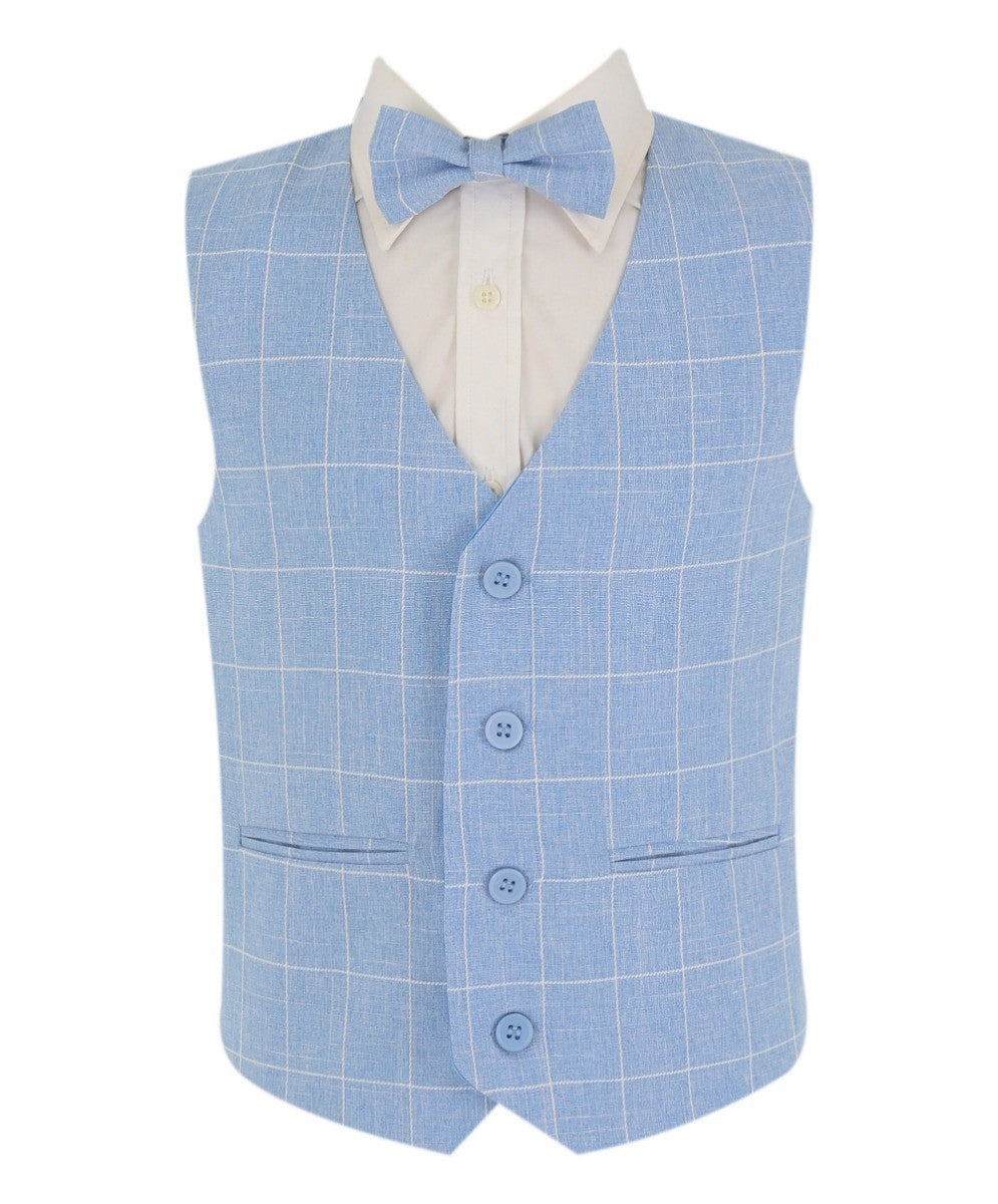 Ensemble Gilet à Carreaux Windowpane Bleu pour Garçons - E-SAM - Bleu