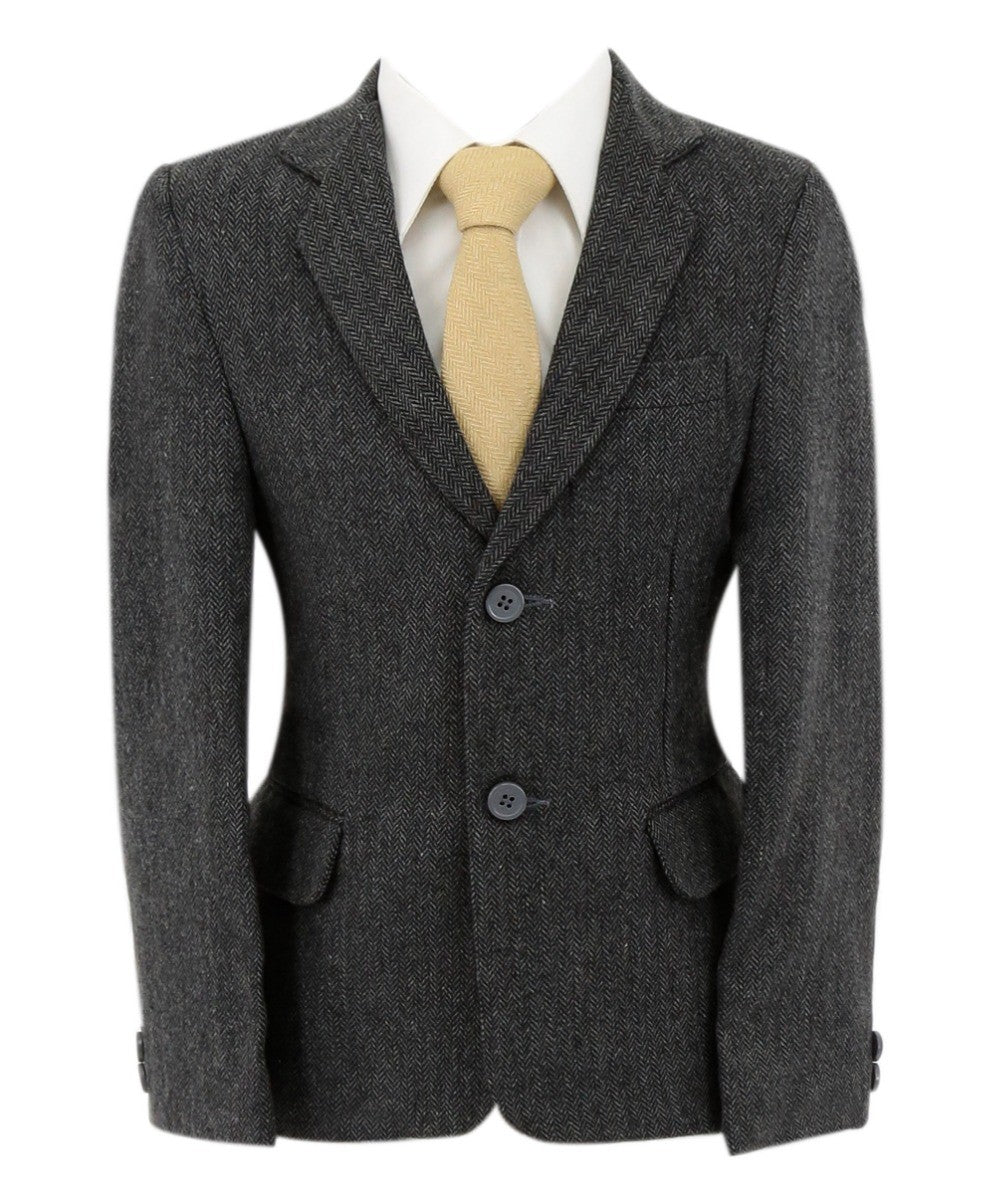 Jungen Fischgrät Tweed Formeller Blazer - Dunkelgrau