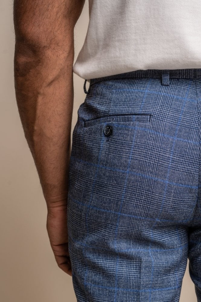 Pantalon bleu ajusté à carreaux pour hommes - PHANTOM - Bleu