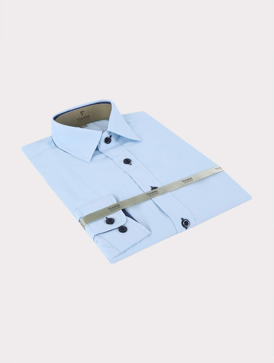 Chemise à Manches Longues en Coton pour Garçons - Bleu Glace