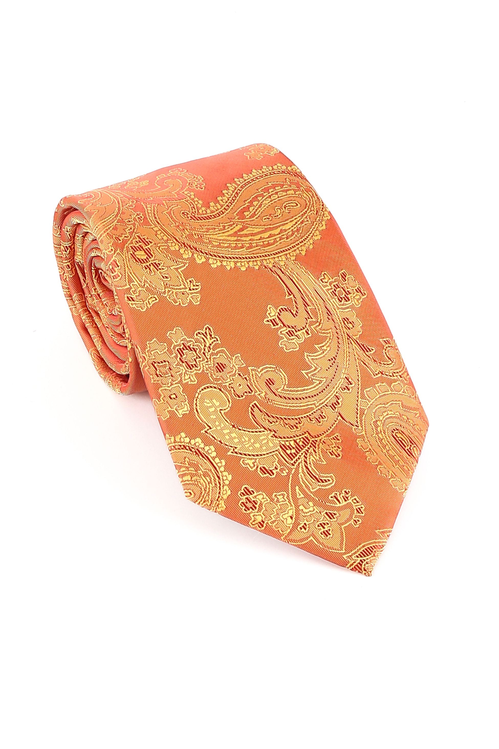 Ensemble cravate et boutons de manchette paisley pour hommes - Orange