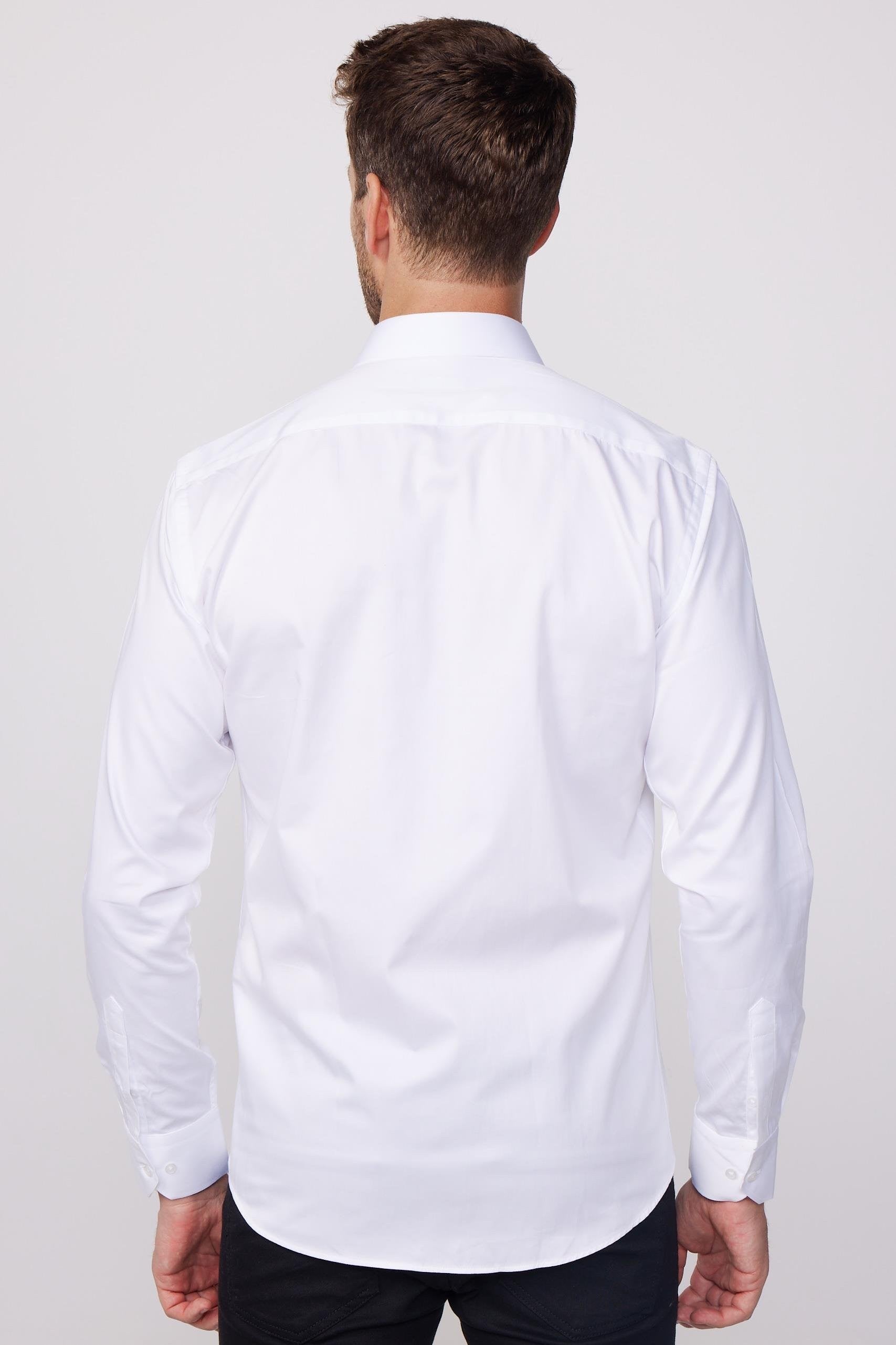 Chemise en satin blanc à manches longues pour hommes - Blanc