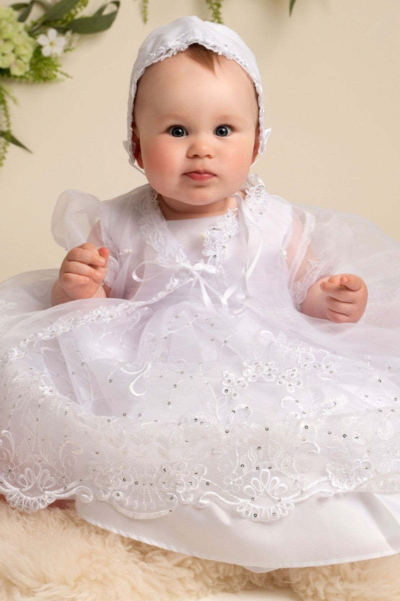 Baby Mädchen Taufweißes Kleid-Set - Weiß