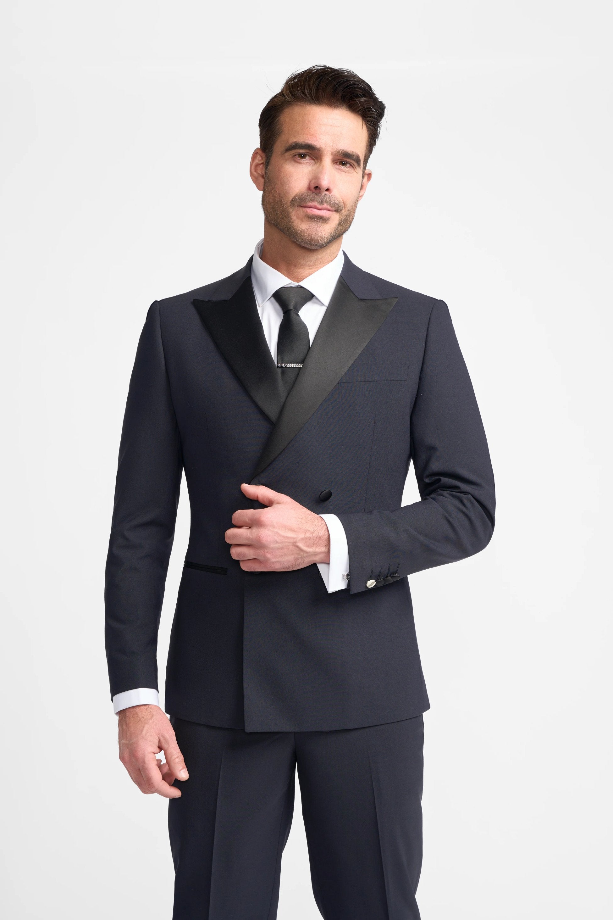 Men’s Satin Lapel Double-breasted Suit – ASPEN D/B - Navy Blue