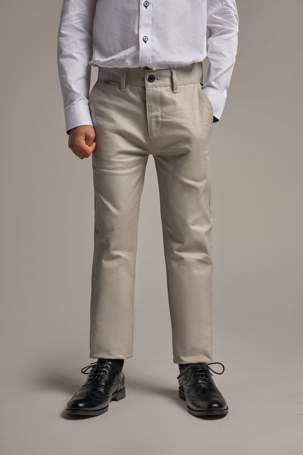 Boys Slim Fit Cotton Chino Trousers - DAKOTA - Stone Beige