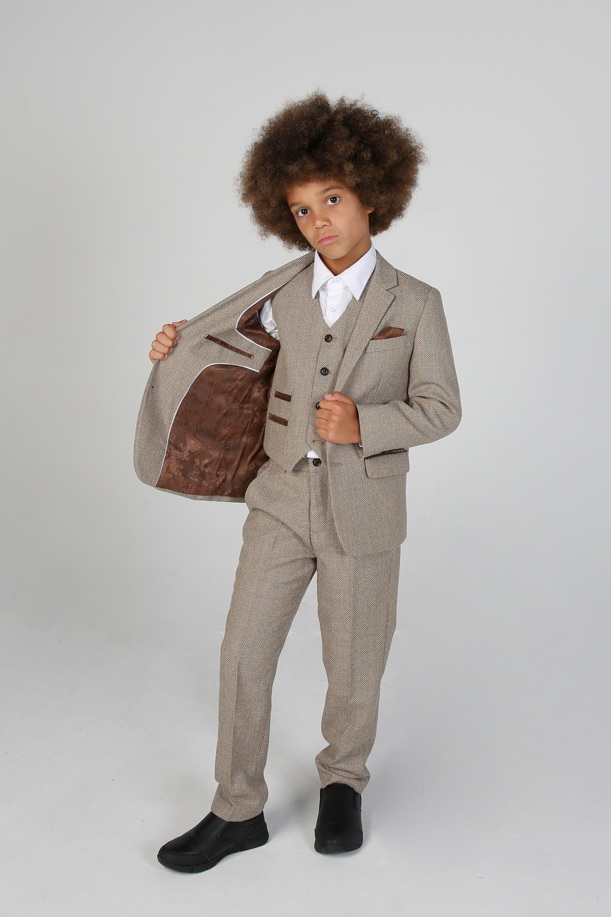 Costume Formel en Tweed Tailored Fit pour Garçons - Ralph - Beige