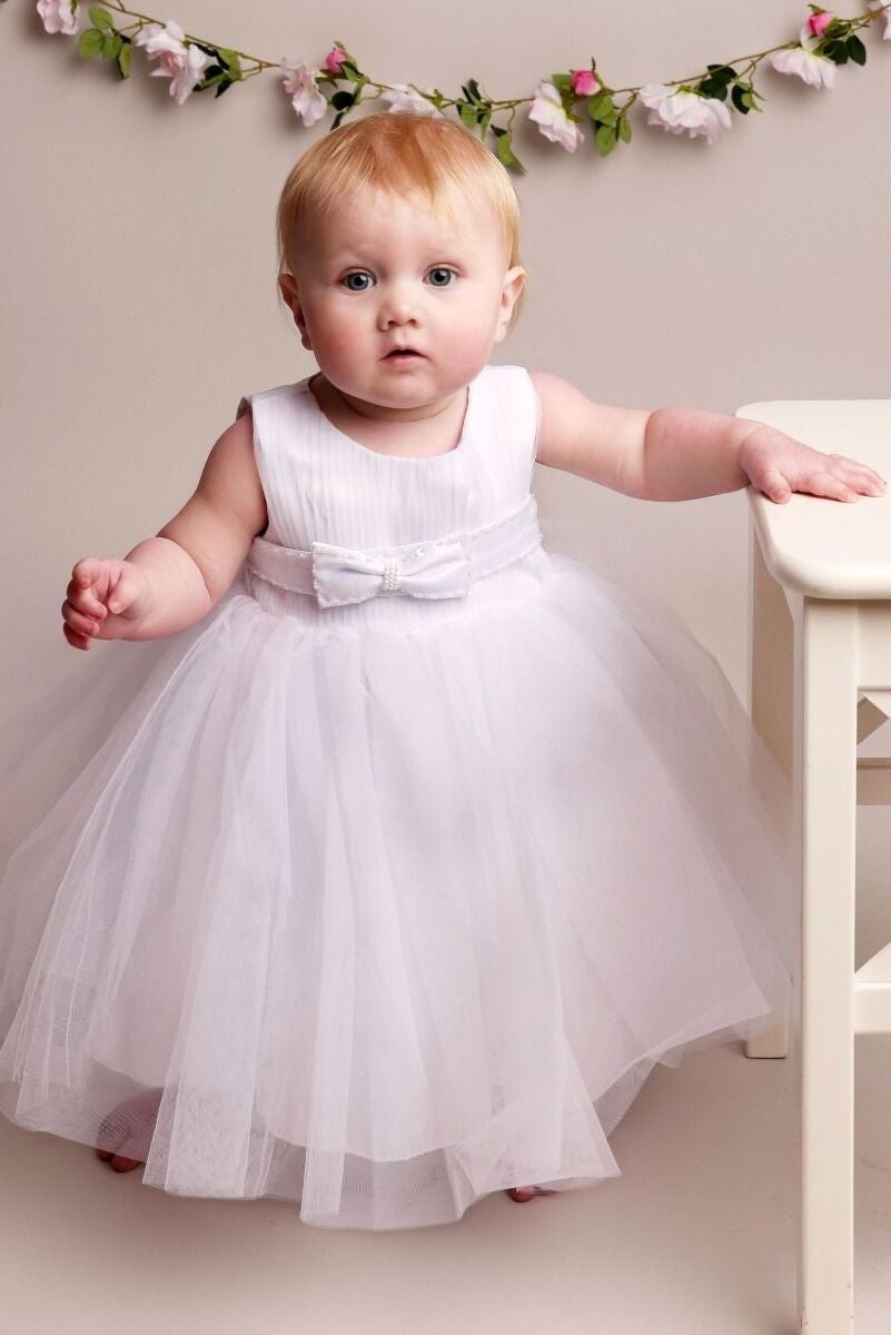 Robe de Baptême à Corsage Plissé pour Fillettes - CINDY - Blanc