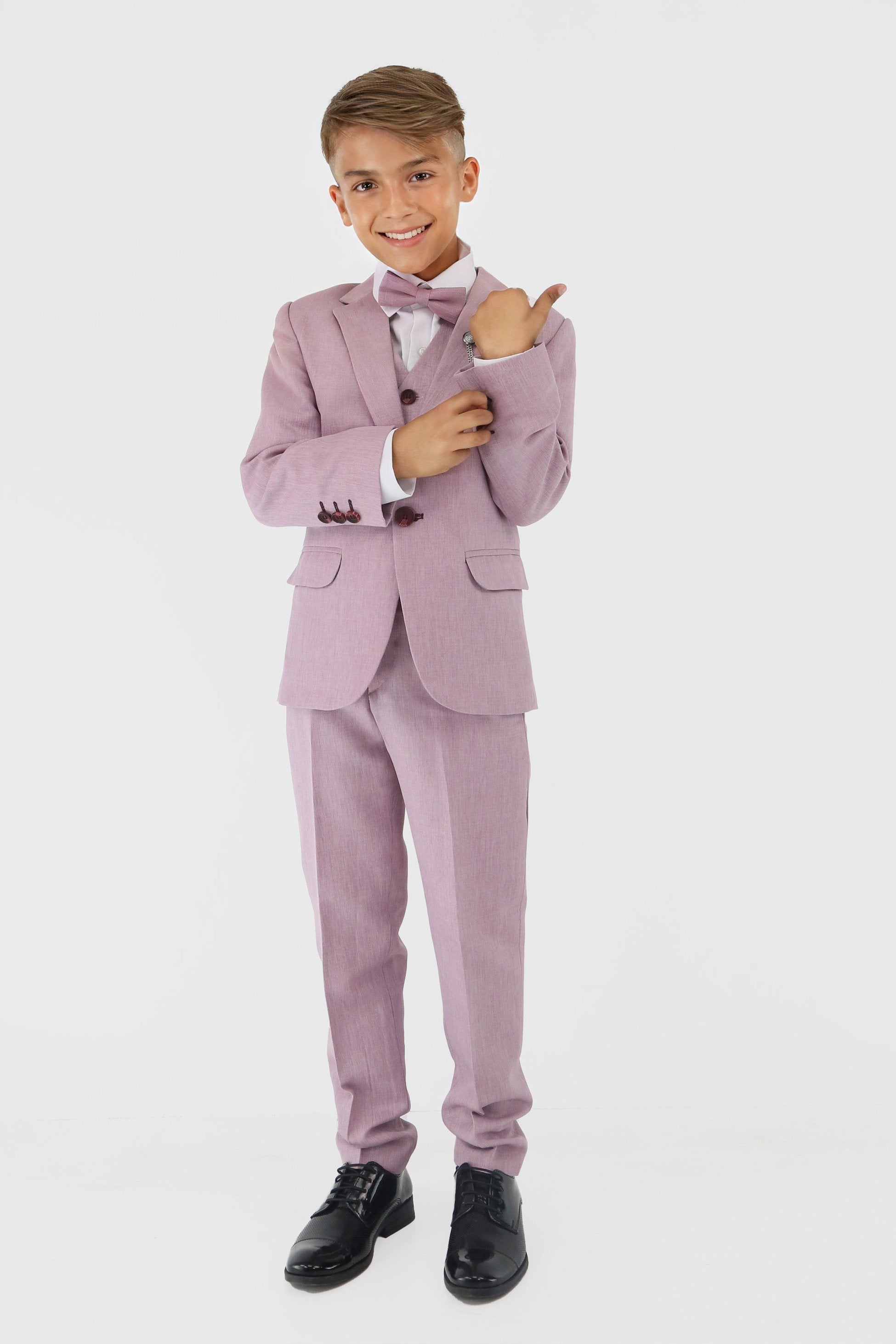 Boys Slim Fit Textured 8-Piece Formal Suit Set - Lilac  Picture  