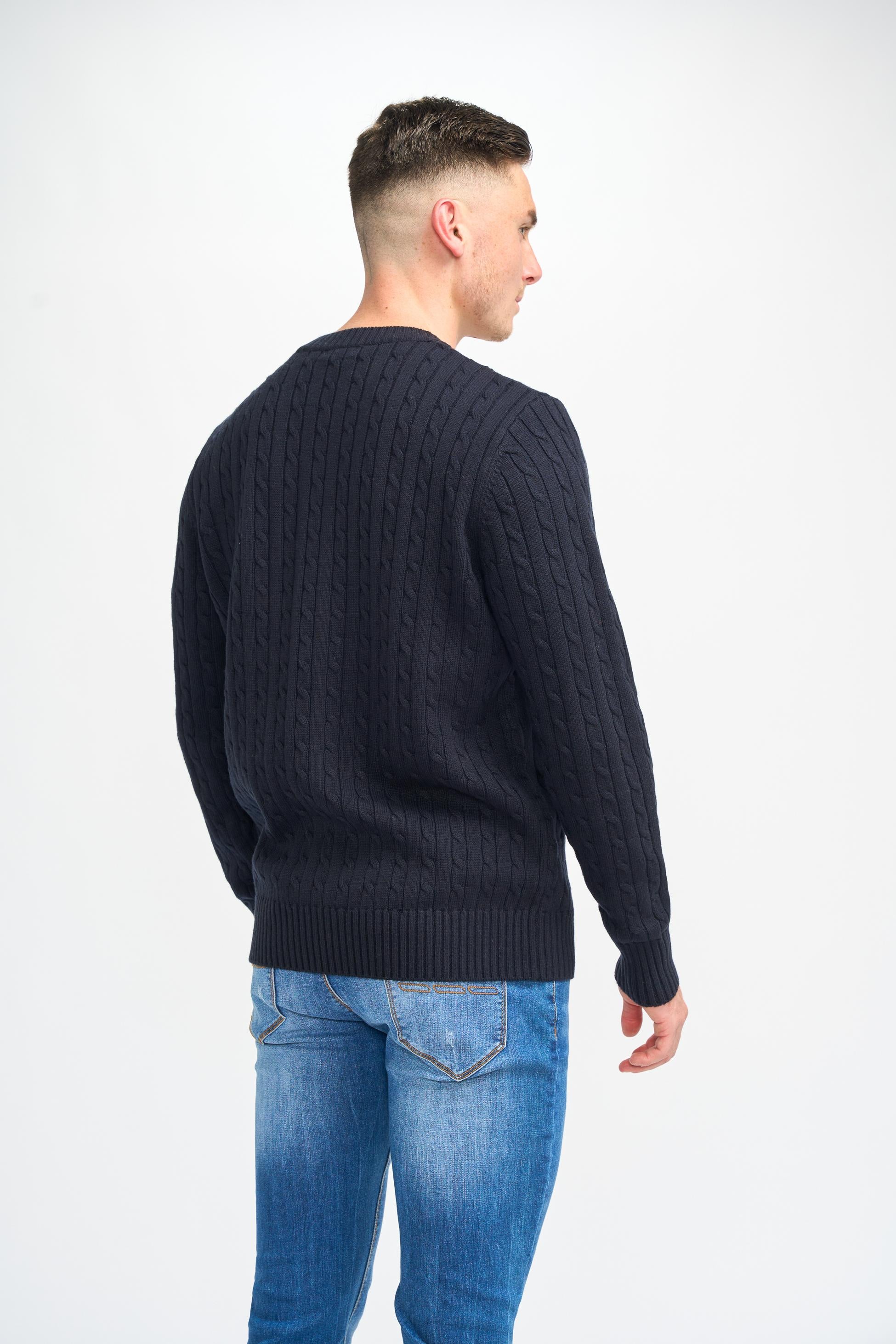 Pull en laine à maille torsadée pour hommes - Foston - Bleu Marine