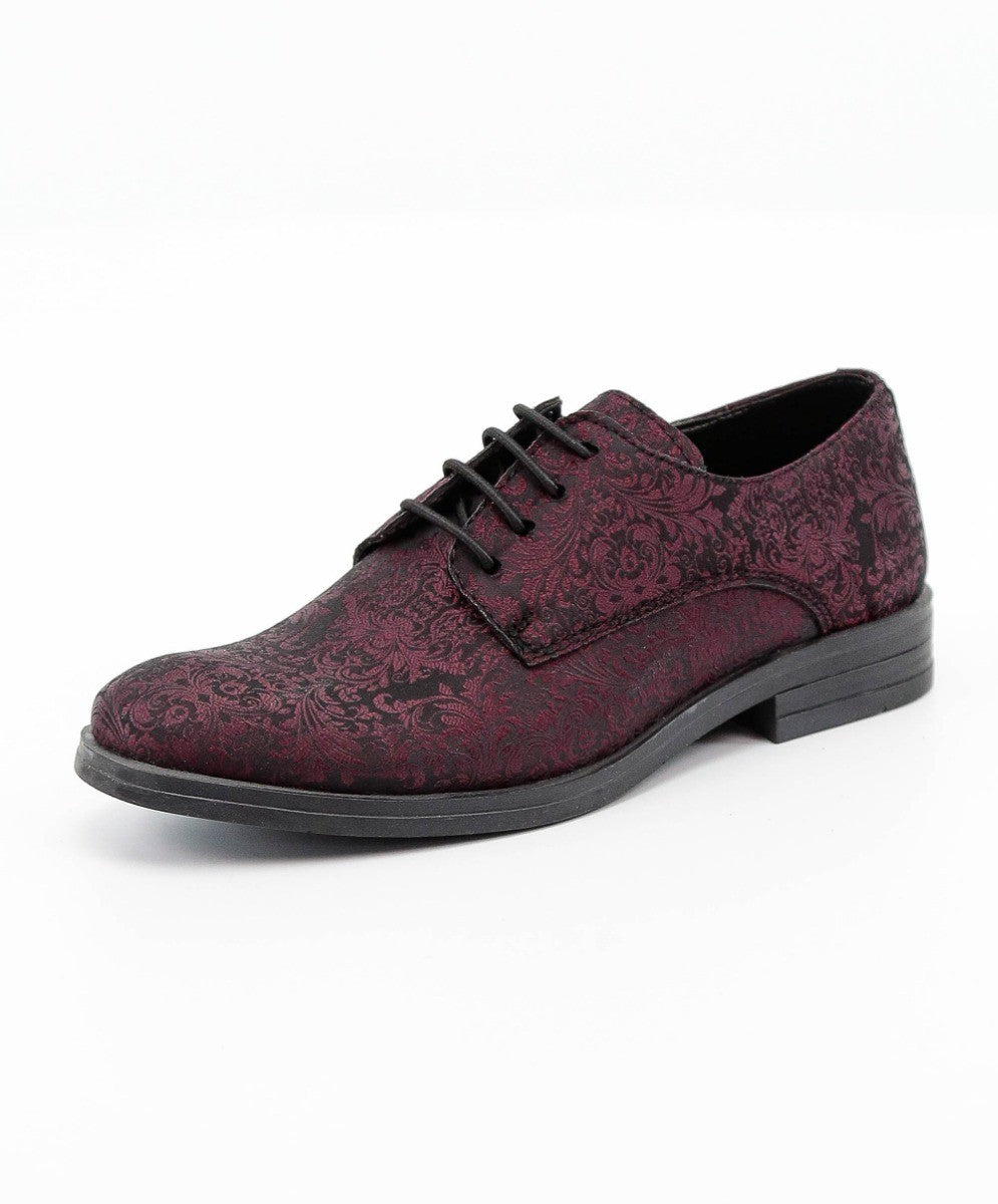 Chaussures Derby à Motifs Paisley pour Garçons - Bordeaux - Noir