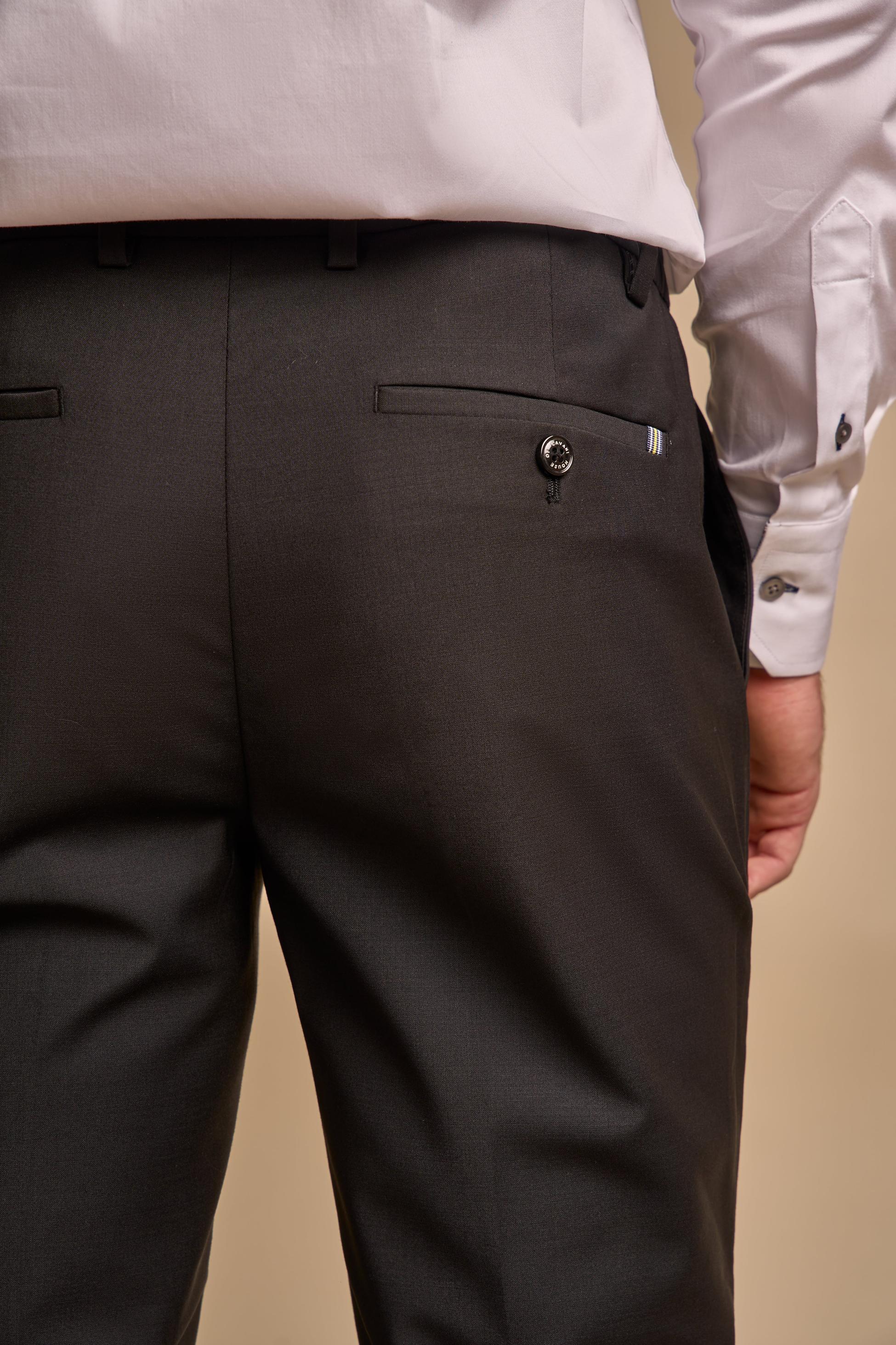 Pantalons en laine mélangée bi-extensible ajustés pour hommes - AMADEUS - Noir