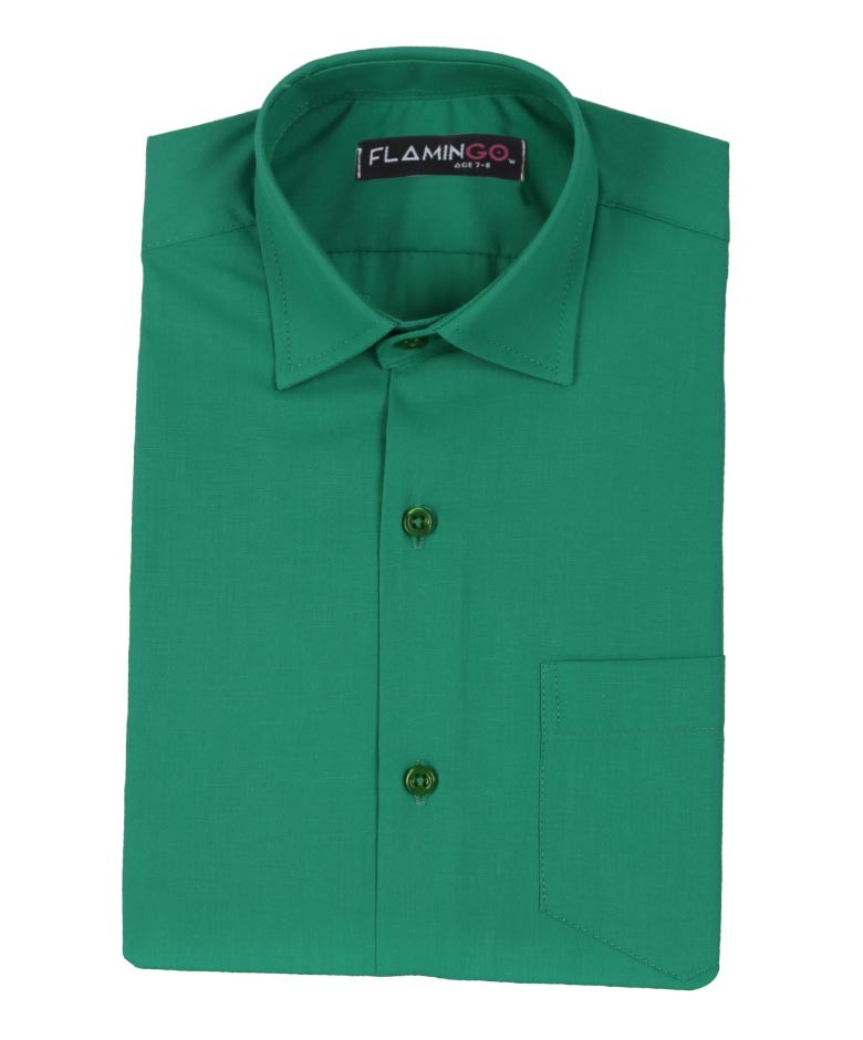 Boys Cotton Blend Formal Shirt - Dark Green