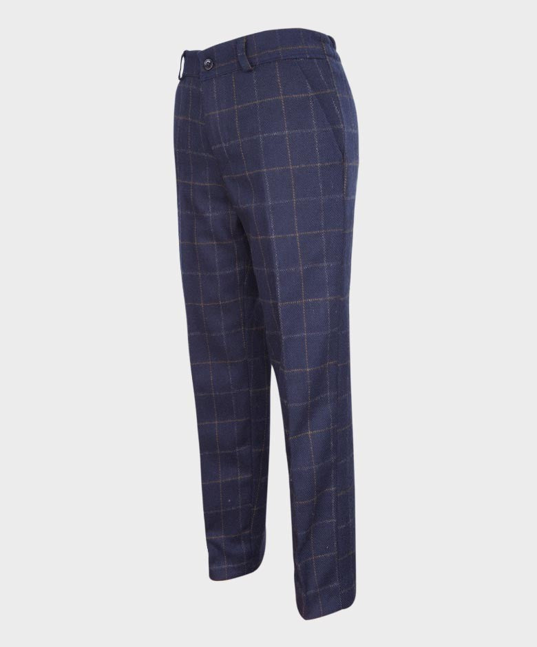 Pantalon à Carreaux Windowpane Bleu Marine pour Garçons - SHELBY - Bleu Marine