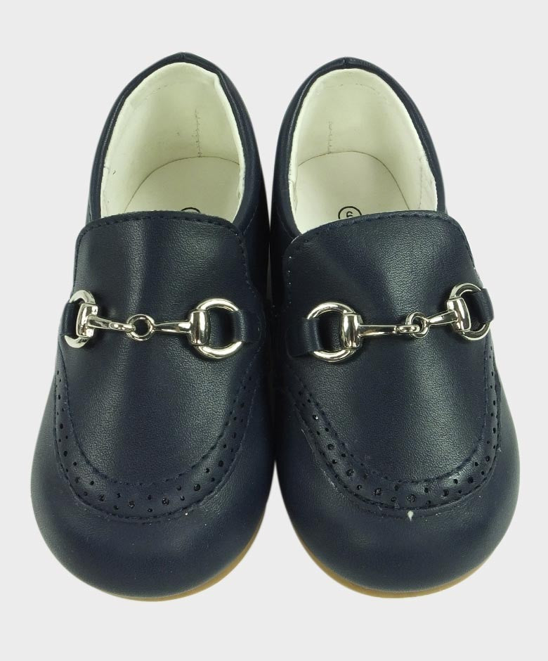 Jungen Leder Moccasin Loafers mit Silberner Pferdebitte - Navyblau