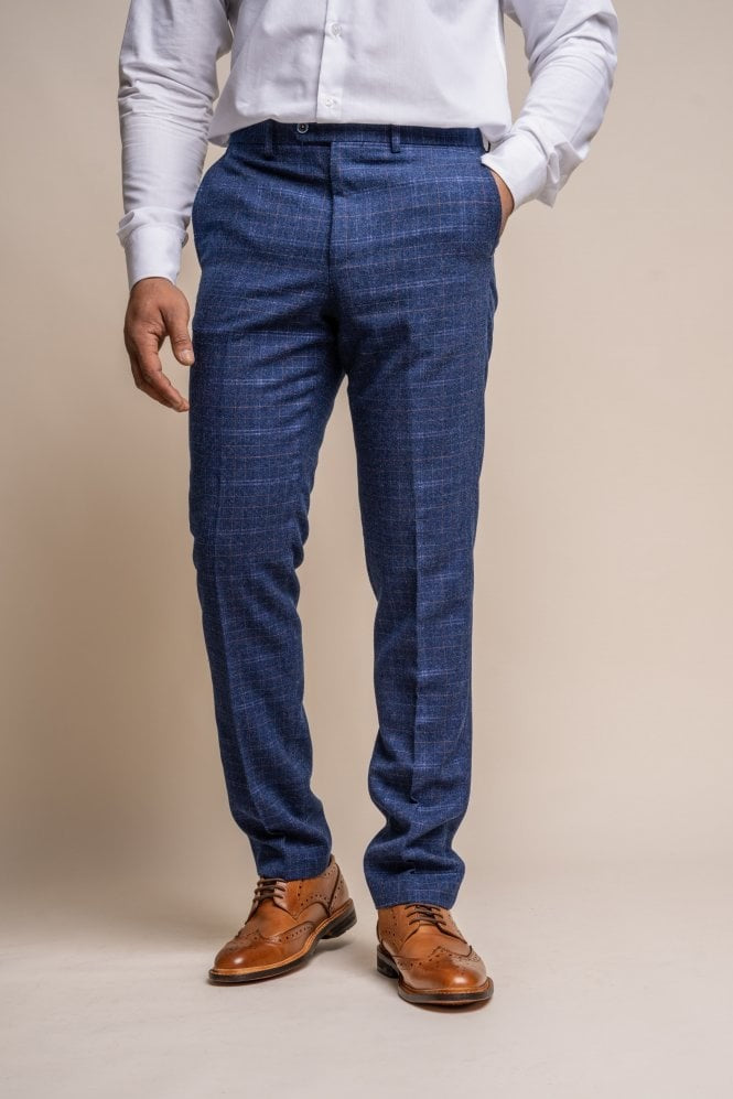 Pantalon en Tweed à Motif Check Bleu Marine Slim Fit pour Homme - KAISER - Bleu Marine