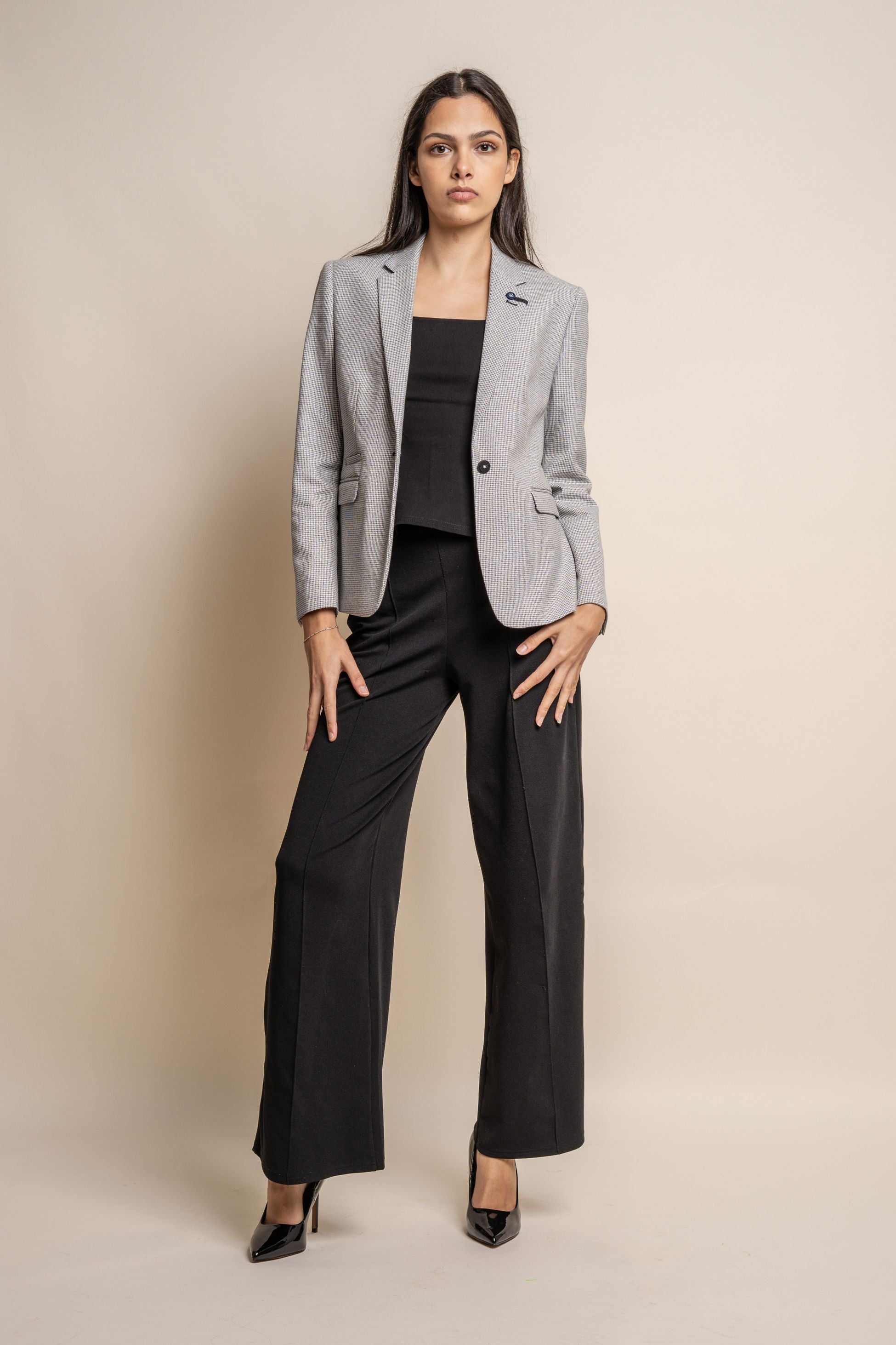 Blazer à Pied-de-Poule Slim Fit pour Femmes - KYOTO Gris - Gris