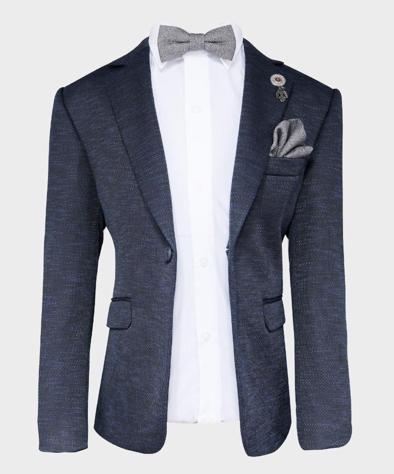 Blazer à Motifs Birdseye Tailored Fit pour Garçons - Bleu Foncé