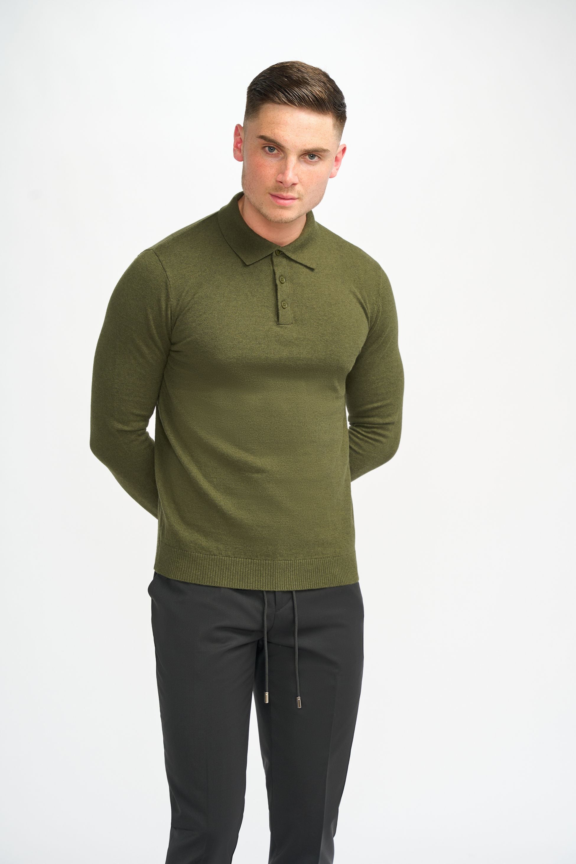 Chemise à manches longues en laine tricotée pour hommes - Boom - Vert Olive