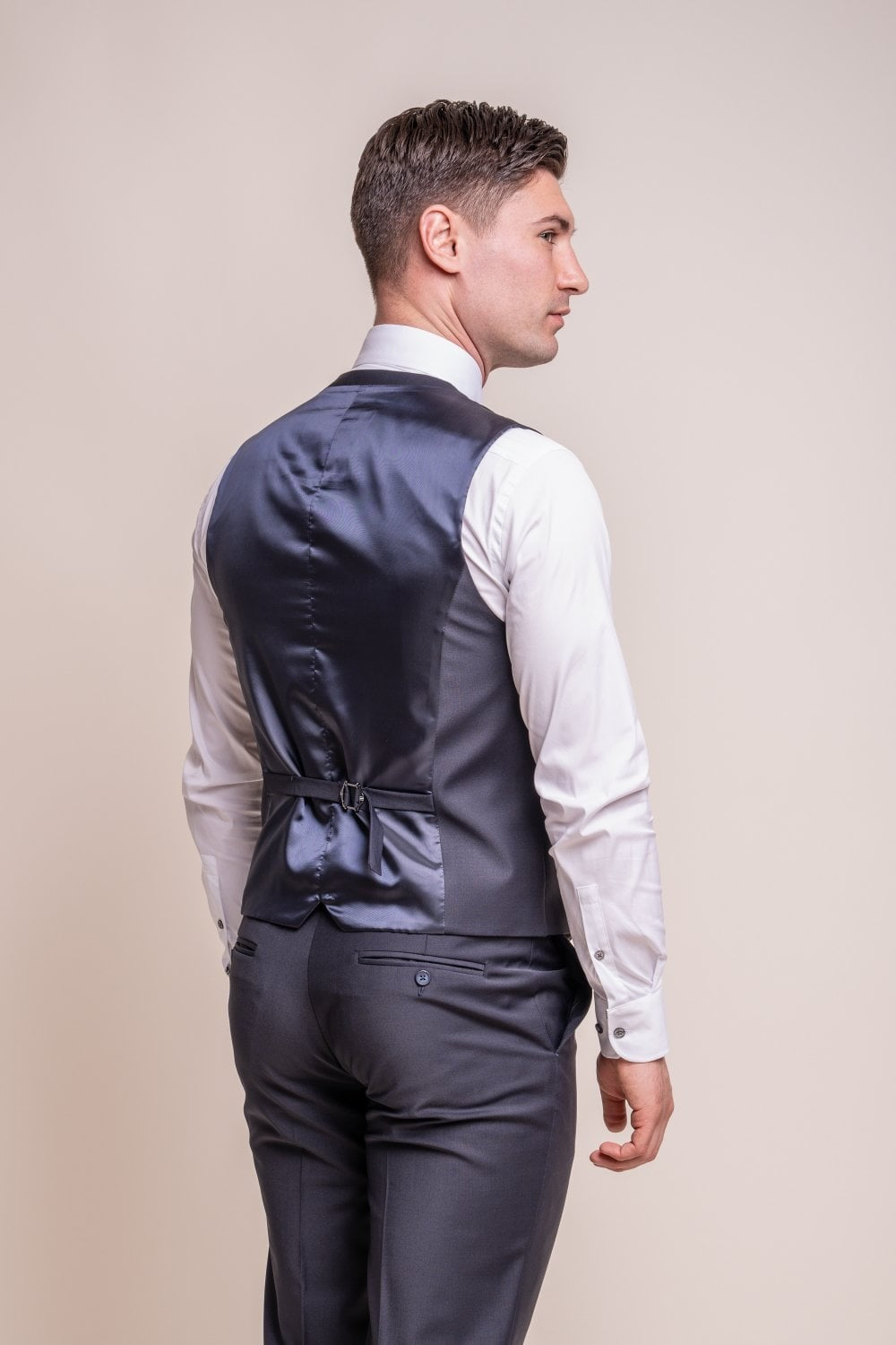 Gilet en laine mélangée ajusté pour hommes - BOND - Bleu Nuit