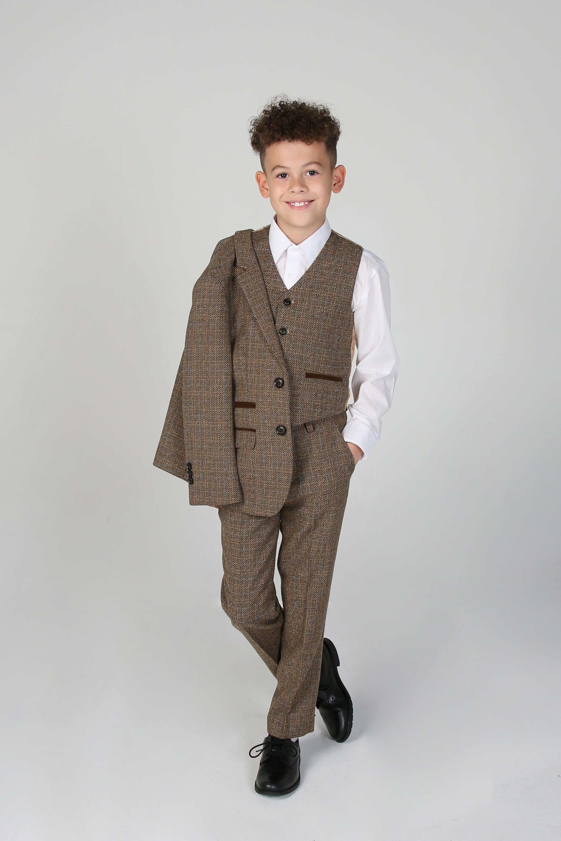 Costume Formel en Tweed Tailored Fit pour Garçons - Ralph - Marron