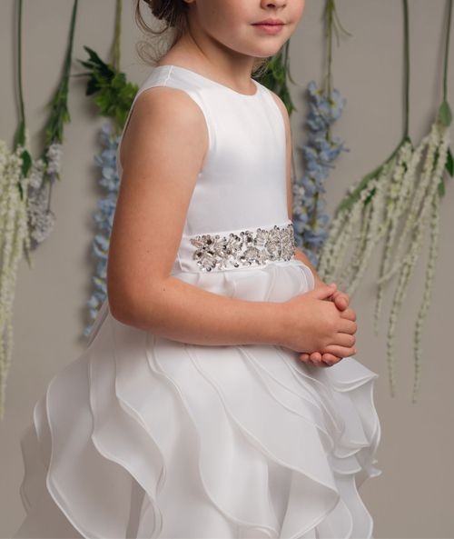 Girls White Cascading Tiered Tulle Dress – ELLA - White